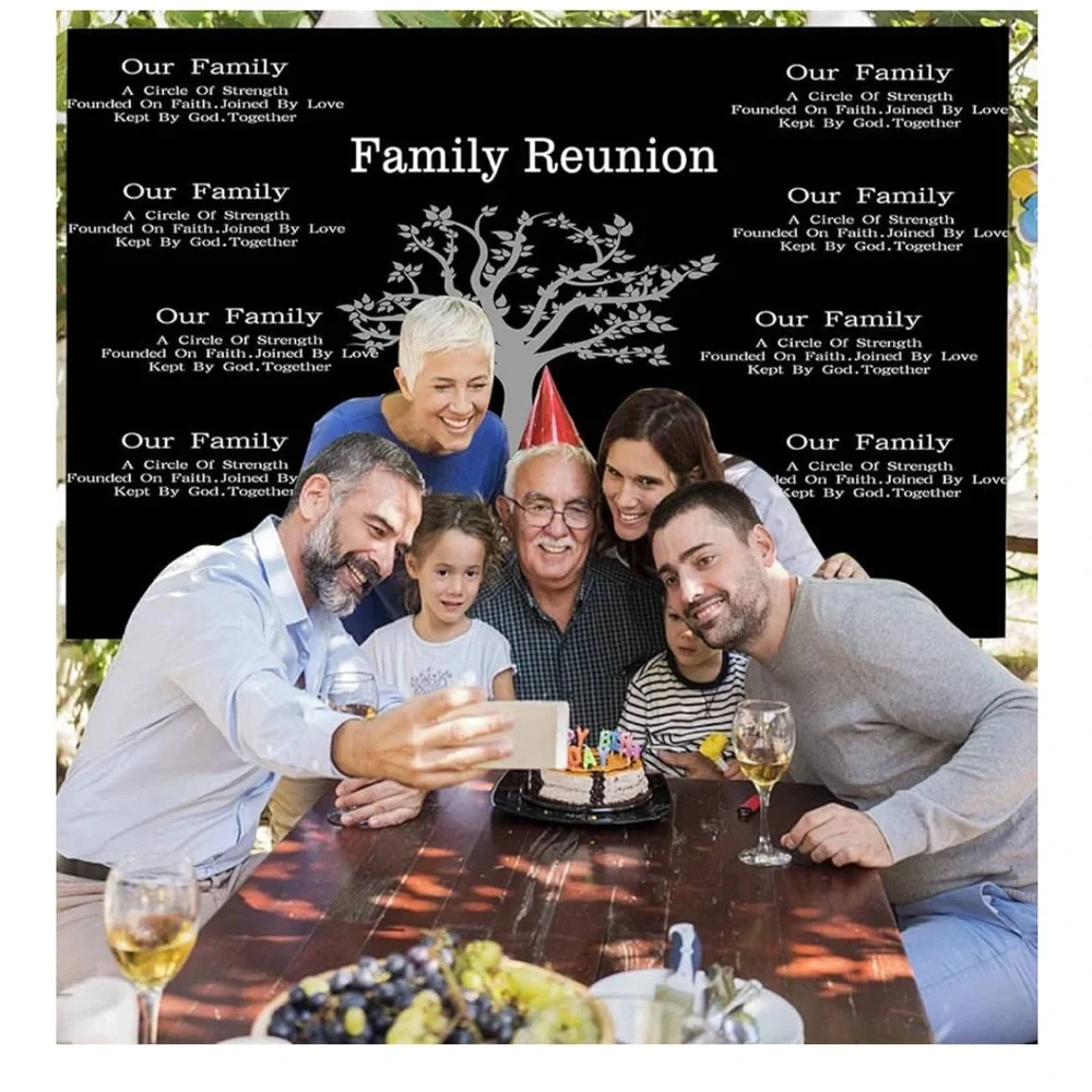 Family Reunion Backdrop 5 x 7, Tree Leaves Welcome to Our Family Members